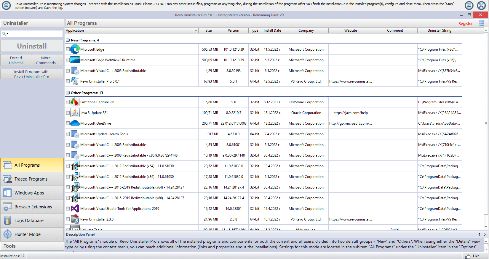 Revo Uninstaller Pro: program details during an uninstall session